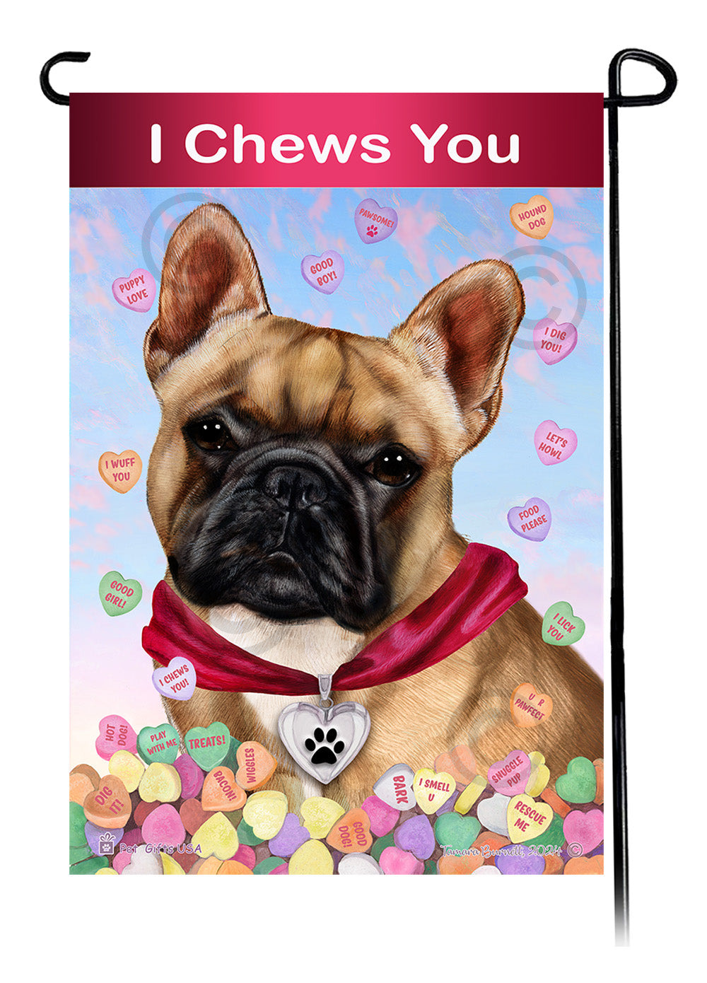 French Bulldog Fawn and White - Valentine Sweetheart Garden Flag