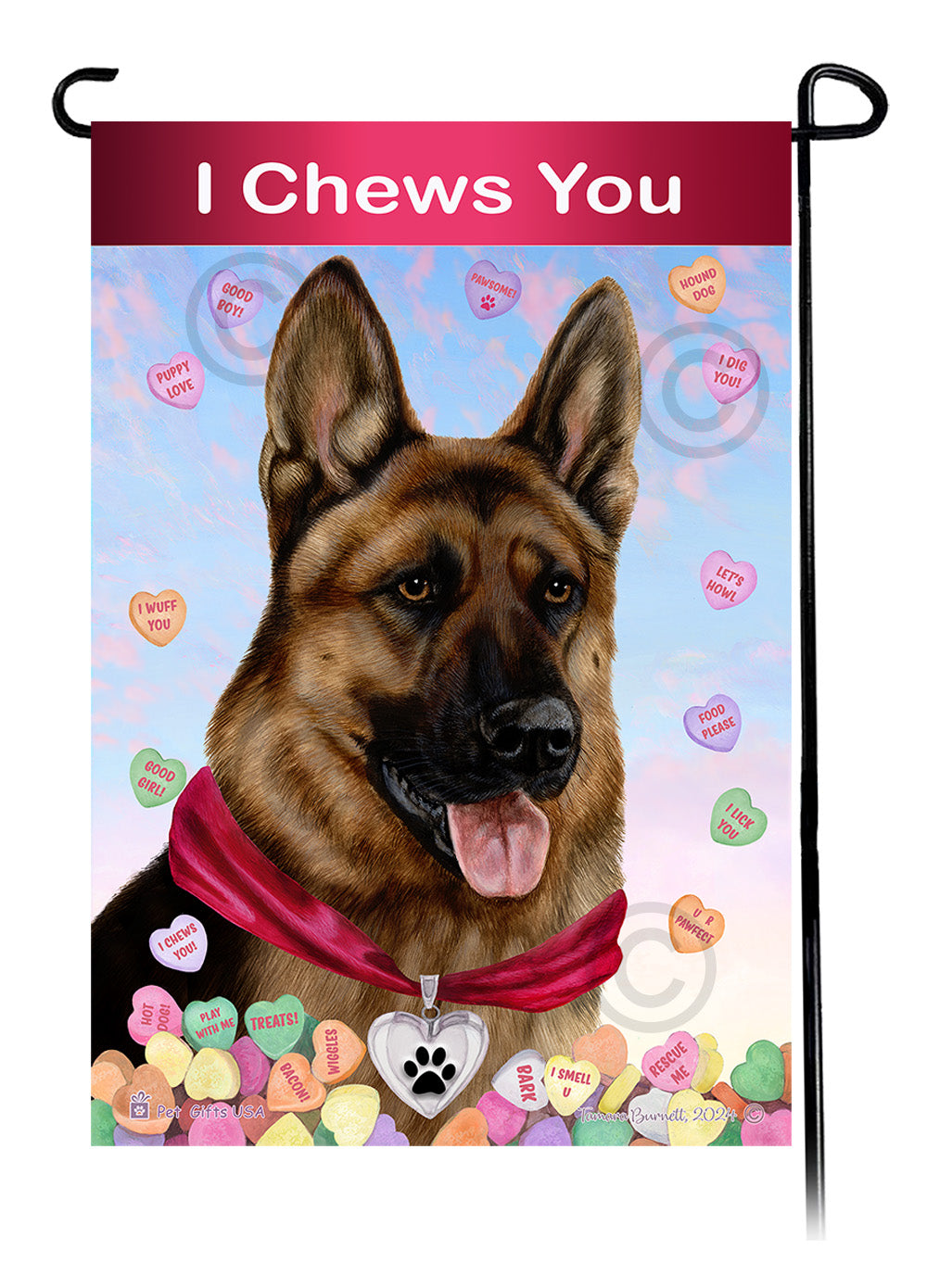 German Shepherd Red Sable - Valentine Sweetheart Garden Flag