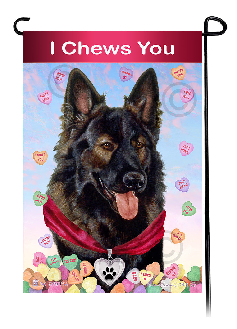 German Shepherd Brown Plush - Valentine Sweetheart Garden Flag