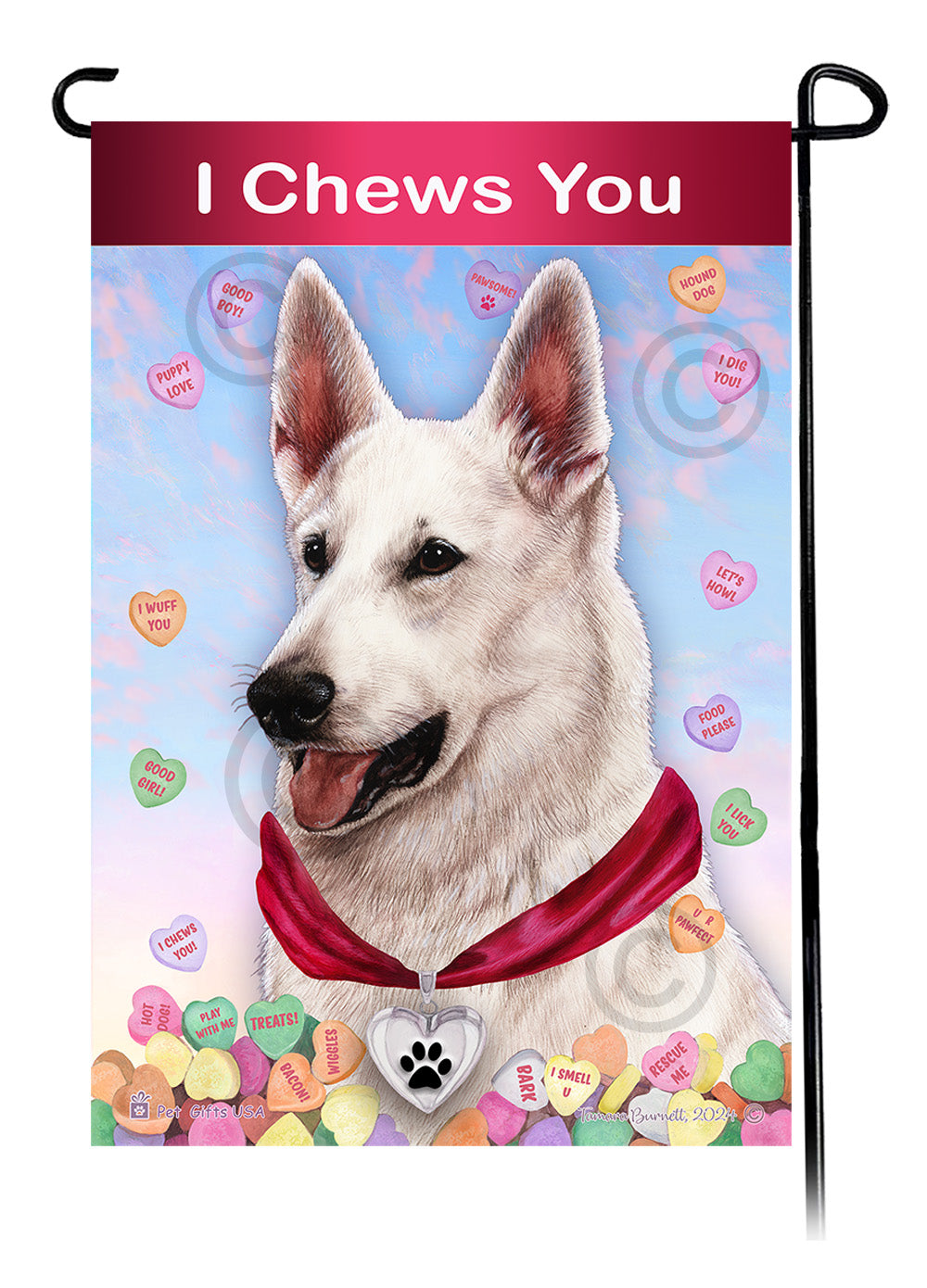 German Shepherd White - Valentine Sweetheart Garden Flag