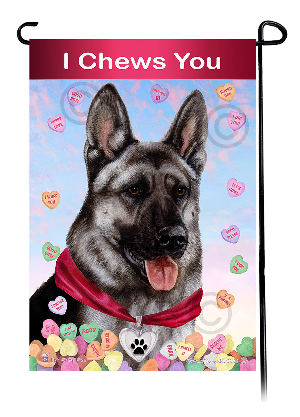 German Shepherd Silver Sable - Valentine Sweetheart Garden Flag