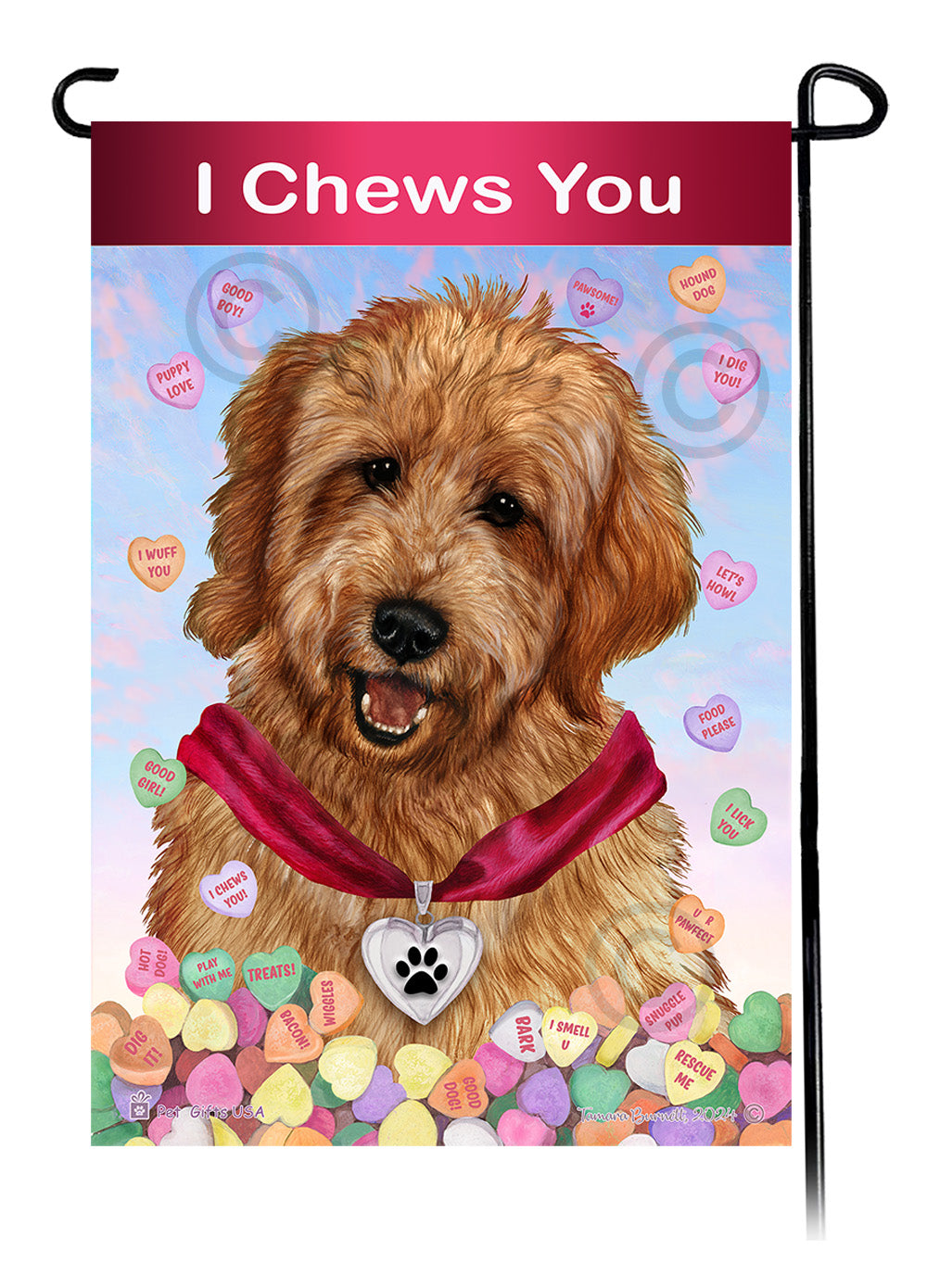 Goldendoodle Red - Valentine Sweetheart Garden Flag