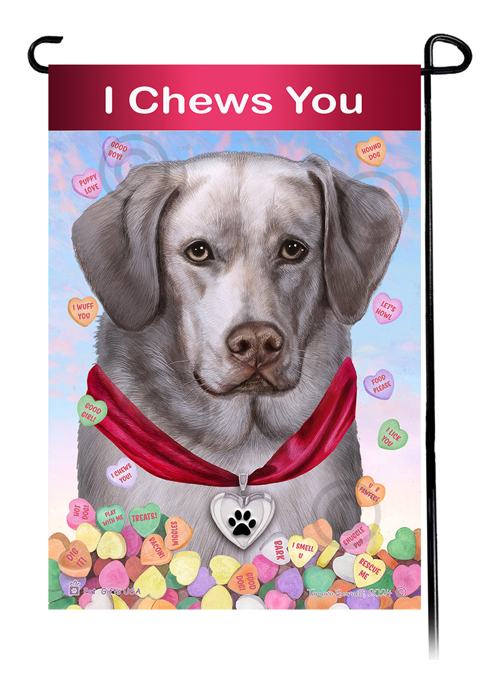 Labrador American Silver Front Face - Valentine Sweetheart Garden Flag