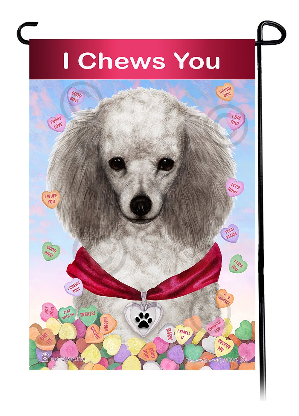 Poodle Silver - Valentine Sweetheart Garden Flag