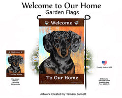 Dachshund SH Dapple Light Black and Tan Welcome To Our Home - Garden Flag