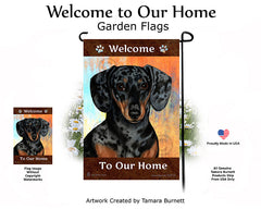 Dachshund SH Dapple Dark Black and Tan Welcome To Our Home - Garden Flag