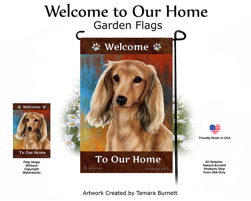 Dachshund LH English Cream Welcome To Our Home - Garden Flag