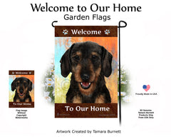 Dachshund WH Black /Tan Welcome To Our Home - Garden Flag