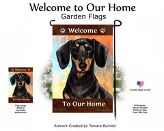 Dachshund SH Black and Tan Welcome To Our Home - Garden Flag