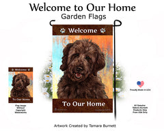 Goldendoodle Chocolate Welcome To Our Home - Garden Flag