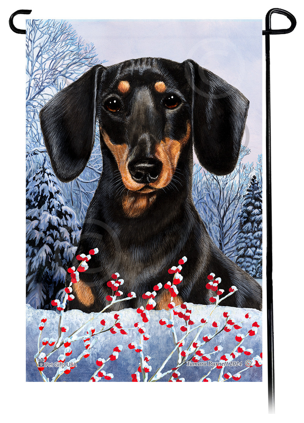 Dachshund (SH Black And Tan) - Winterberries Garden Flag