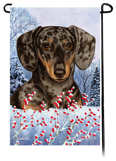 Dachshund (SH Chocolate And Tan Dapple) - Winterberries Garden Flag