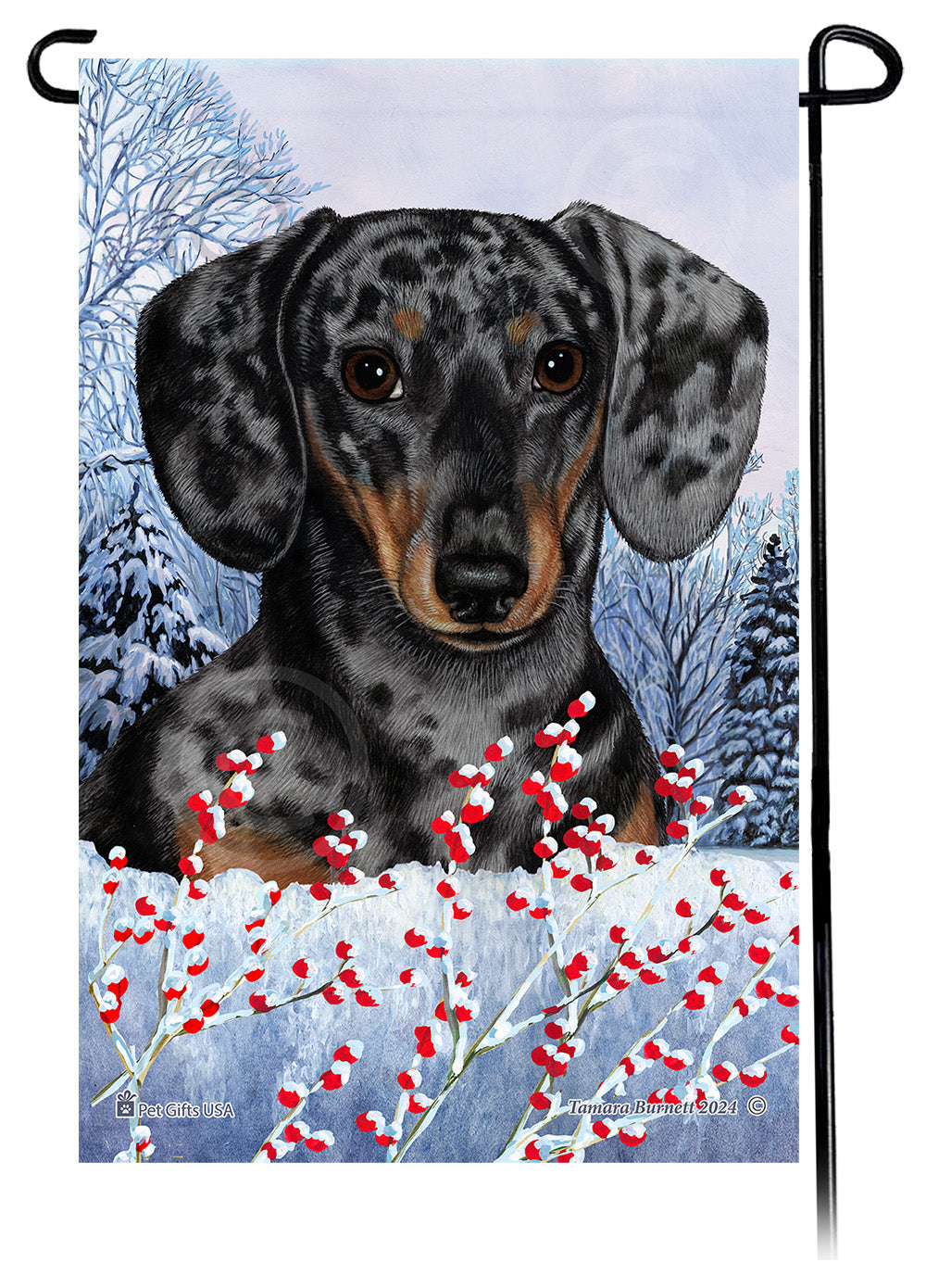Dachshund (SH Light Black And Tan Dapple) - Winterberries Garden Flag