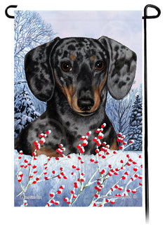 Dachshund (SH Light Black And Tan Dapple) - Winterberries Garden Flag