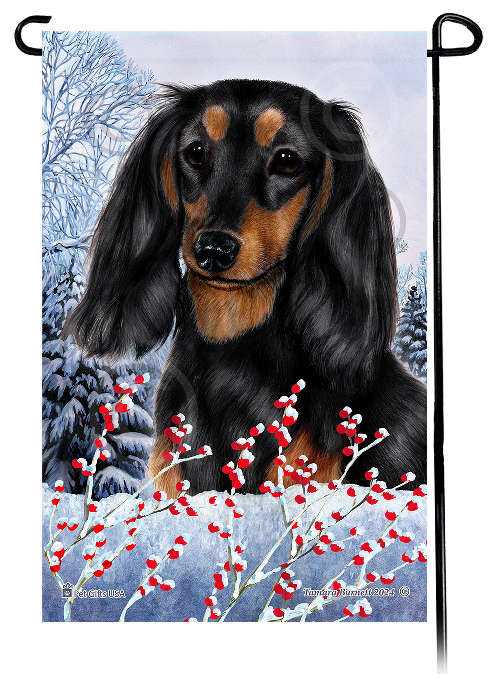 Dachshund (LH Black And Tan) - Winterberries Garden Flag