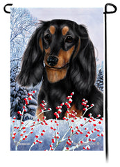 Dachshund (LH Black And Tan) - Winterberries Garden Flag