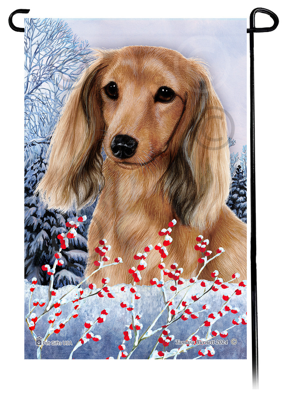 Dachshund (LH English Cream) - Winterberries Garden Flag