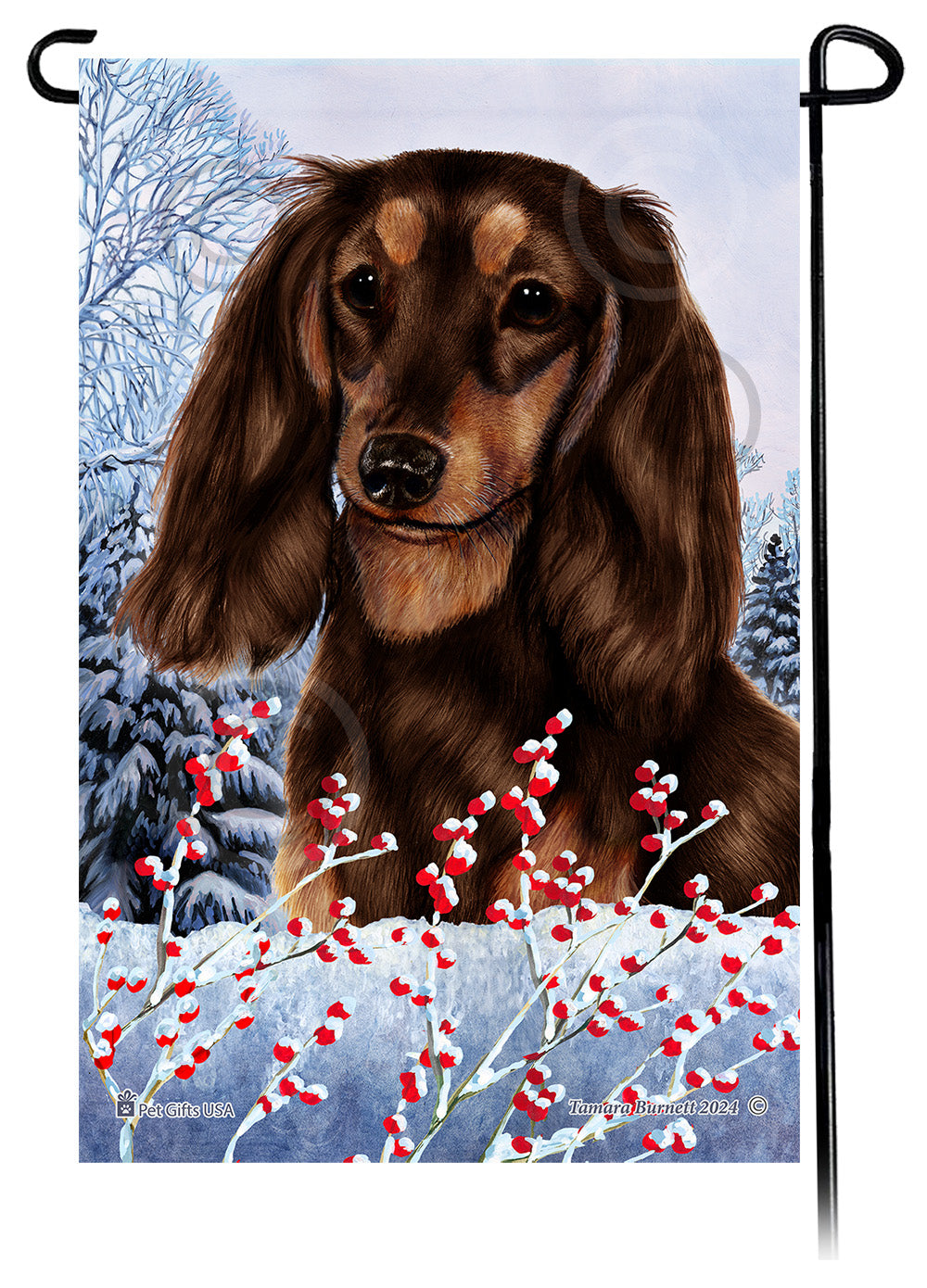 Dachshund (LH Chocolate And Tan) - Winterberries Garden Flag
