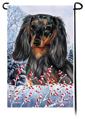 Dachshund (LH Dark Black And Tan Dapple) - Winterberries Garden Flag