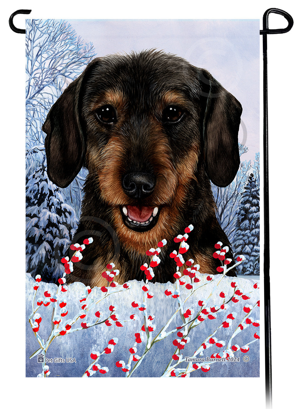 Dachshund (WH Black And Tan) - Winterberries Garden Flag