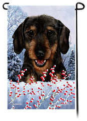 Dachshund (WH Black And Tan) - Winterberries Garden Flag