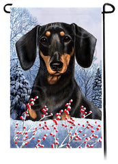 Dachshund (SH Black And Tan) - Winterberries Garden Flag