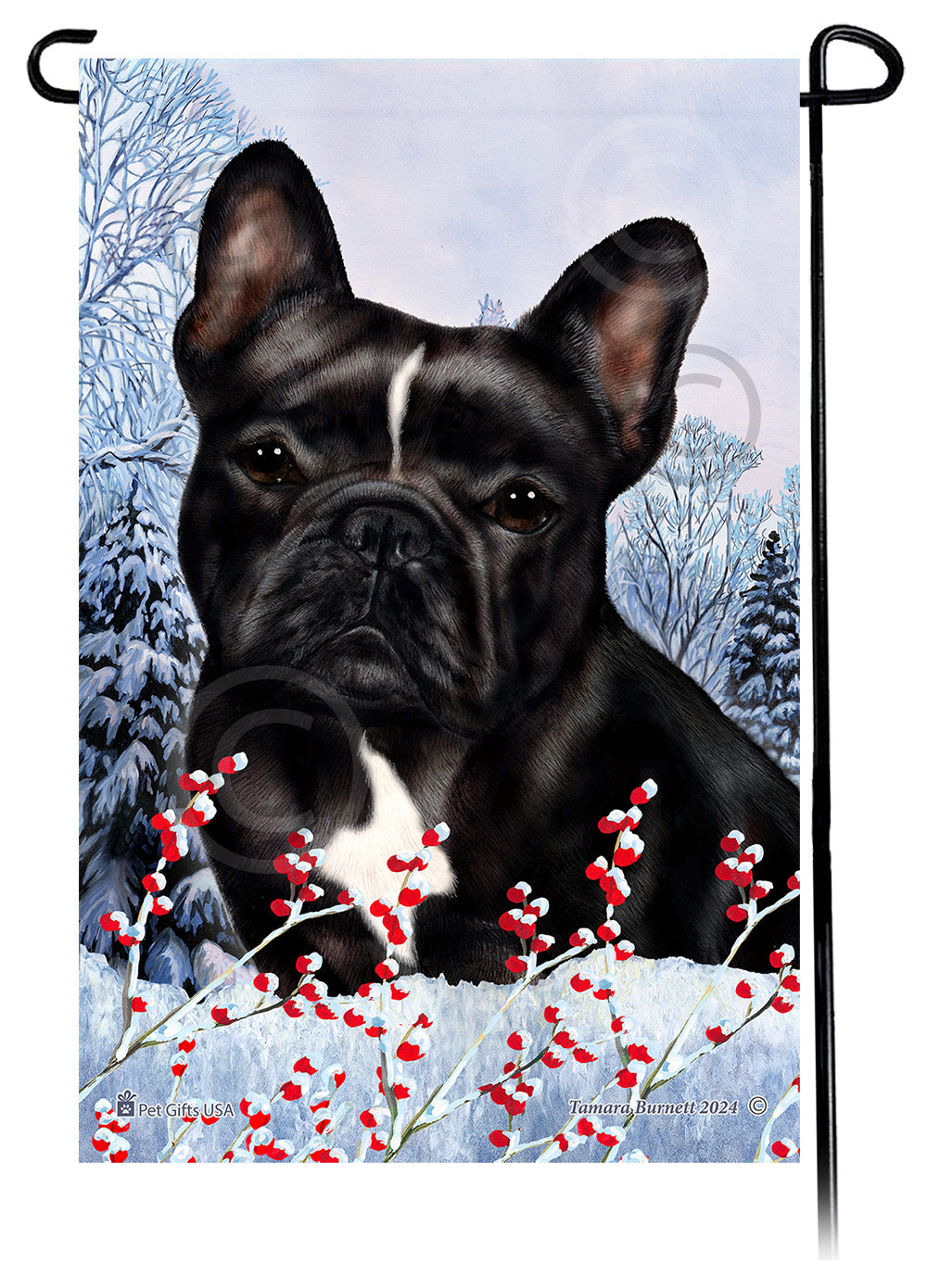 French Bulldog (Black And White) - Winterberries Garden Flag