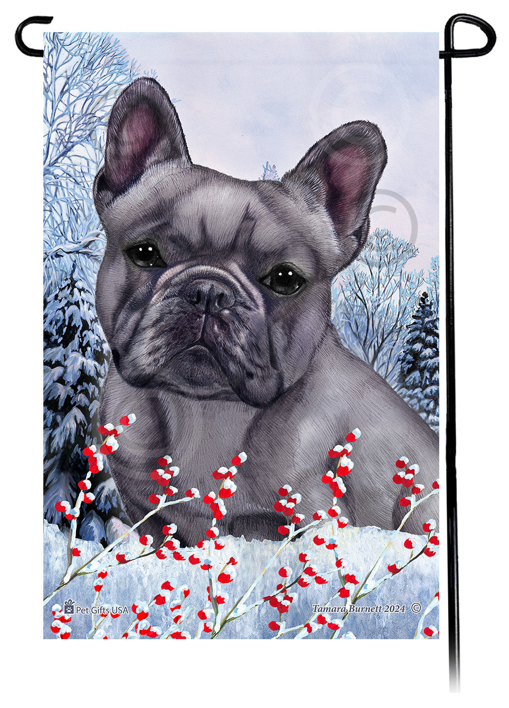 French Bulldog (Blue) - Winterberries Garden Flag