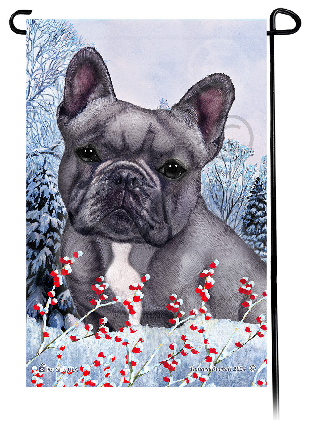French Bulldog (Blue And White) - Winterberries Garden Flag
