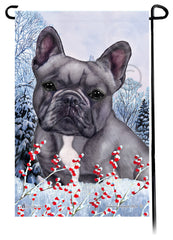 French Bulldog (Blue And White) - Winterberries Garden Flag