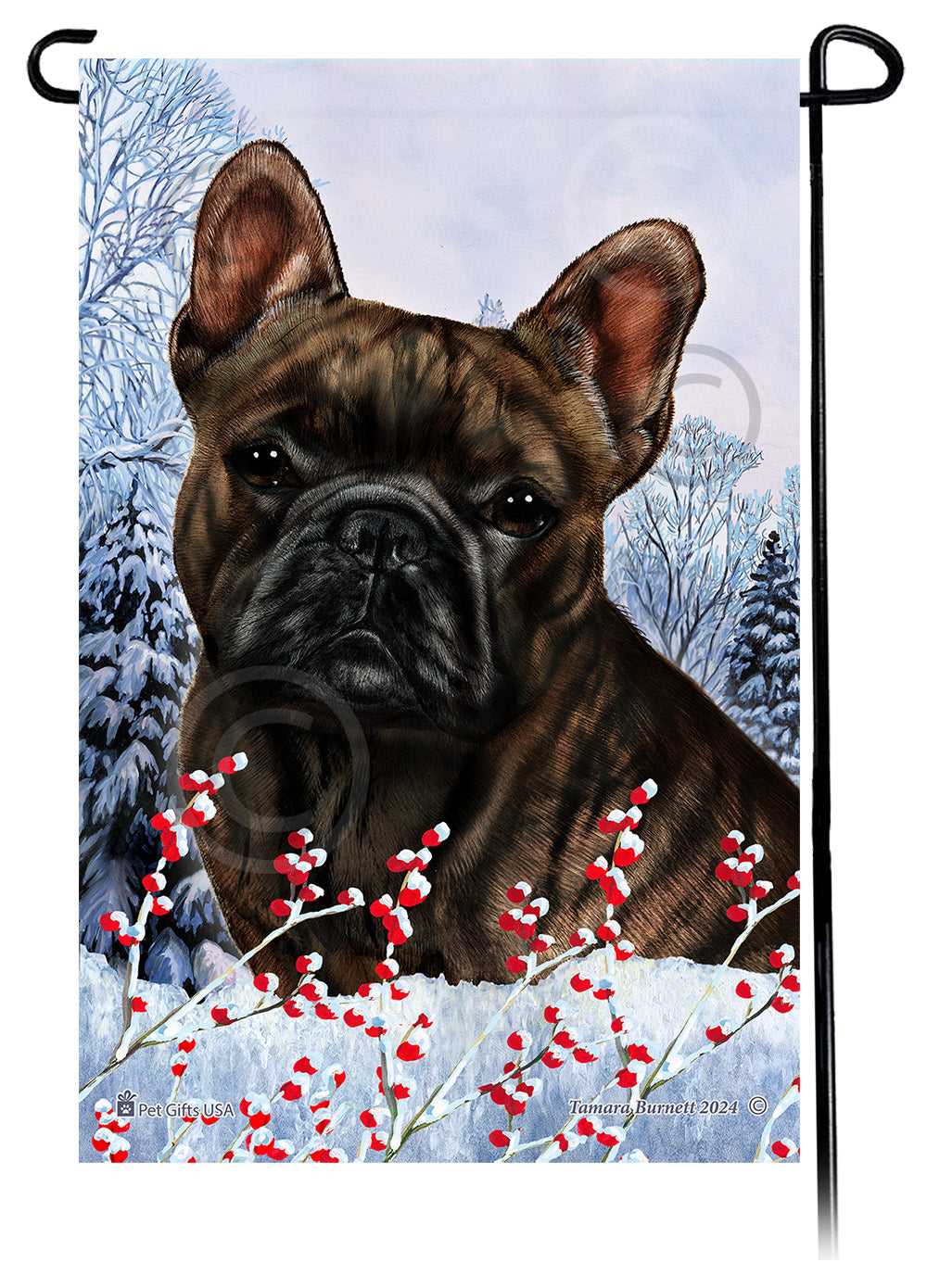 French Bulldog (Brindle) - Winterberries Garden Flag
