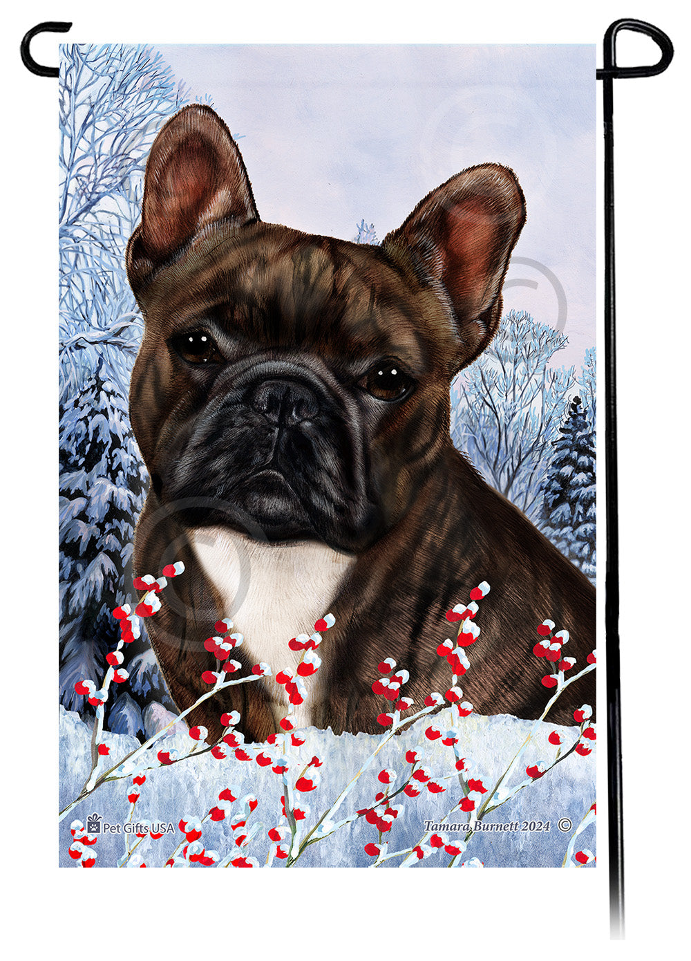 French Bulldog (Brindle And White) - Winterberries Garden Flag