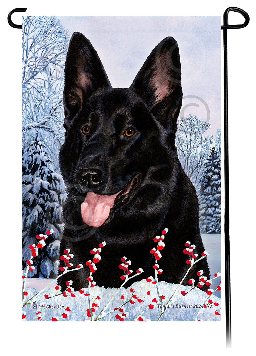 German Shepherd (Black) - Winterberries Garden Flag