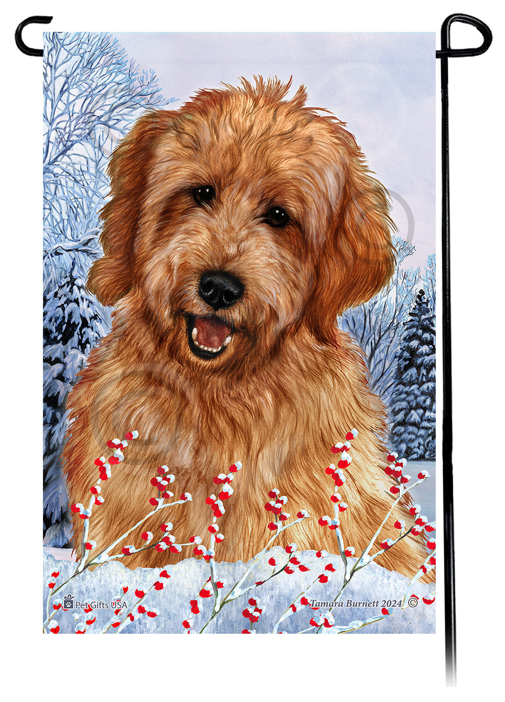 Goldendoodle (Red) - Winterberries Garden Flag