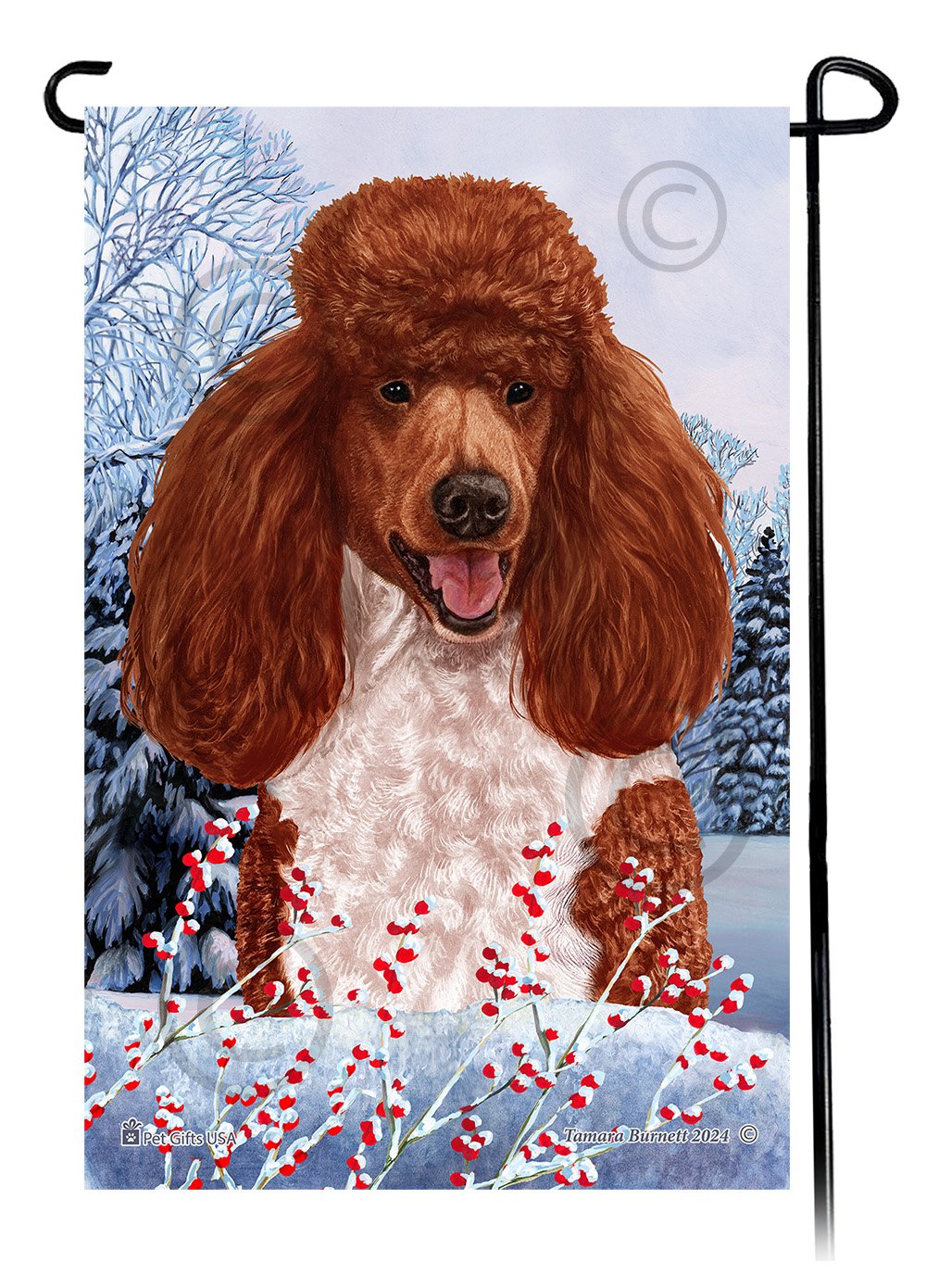 Poodle Standard (Red and White Parti) - Winterberries Garden Flag