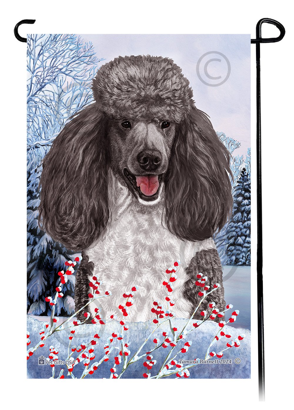 Poodle Standard (Silver and White Parti) - Winterberries Garden Flag