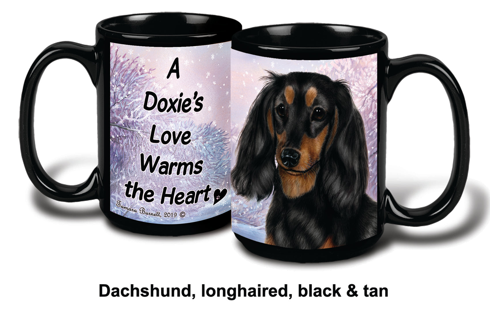 Dachshund Longhaired Black and Tan Winter Mug 15 oz