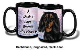 Dachshund Longhaired Black and Tan Winter Mug 15 oz