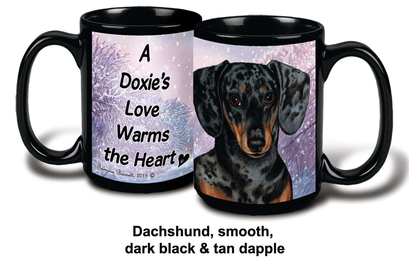 Dachshund Short Hair Dapple Dark Black and Tan Winter Mug 15 oz