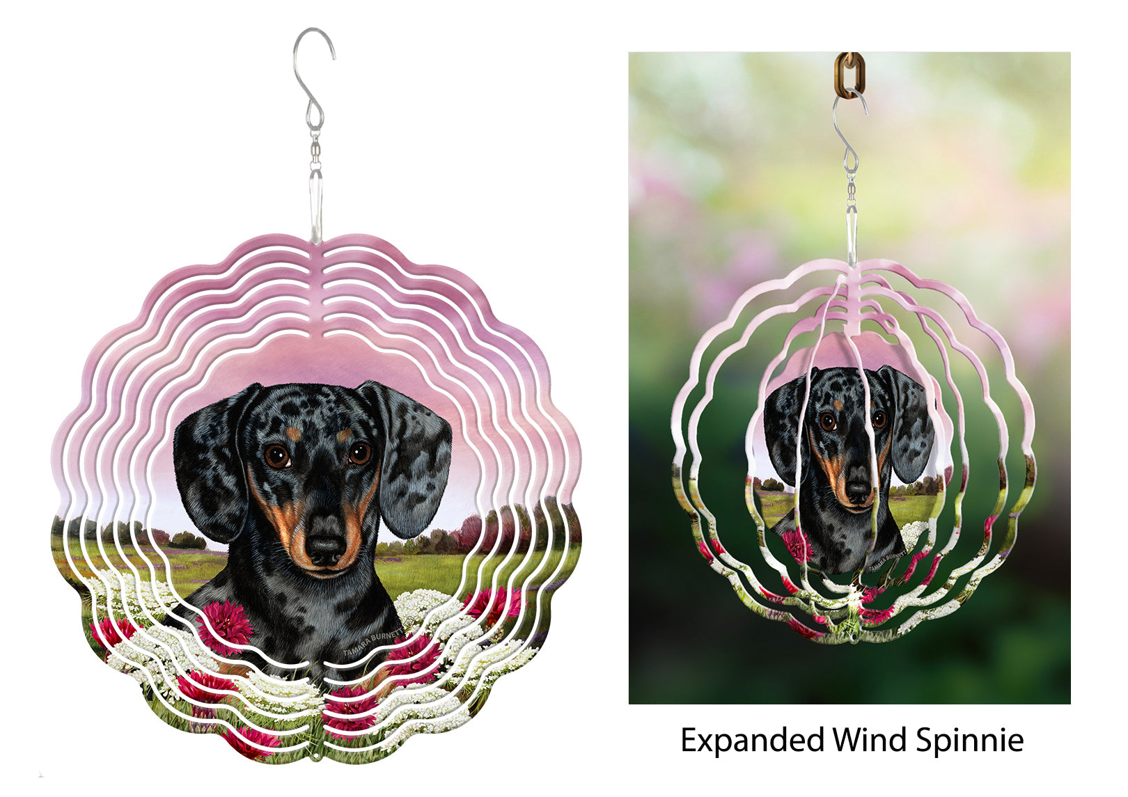 Dachshund (Shorthair, Dark Black And Tan Dapple) - Wind Spinner