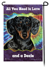 Dachshund SH Dapple Choc & Tan Woofstock Garden Flag