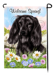 Dachshund Longhair Black - Welcome Spring Garden Flag