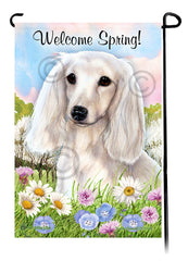 Dachshund Longhair White - Welcome Spring Garden Flag