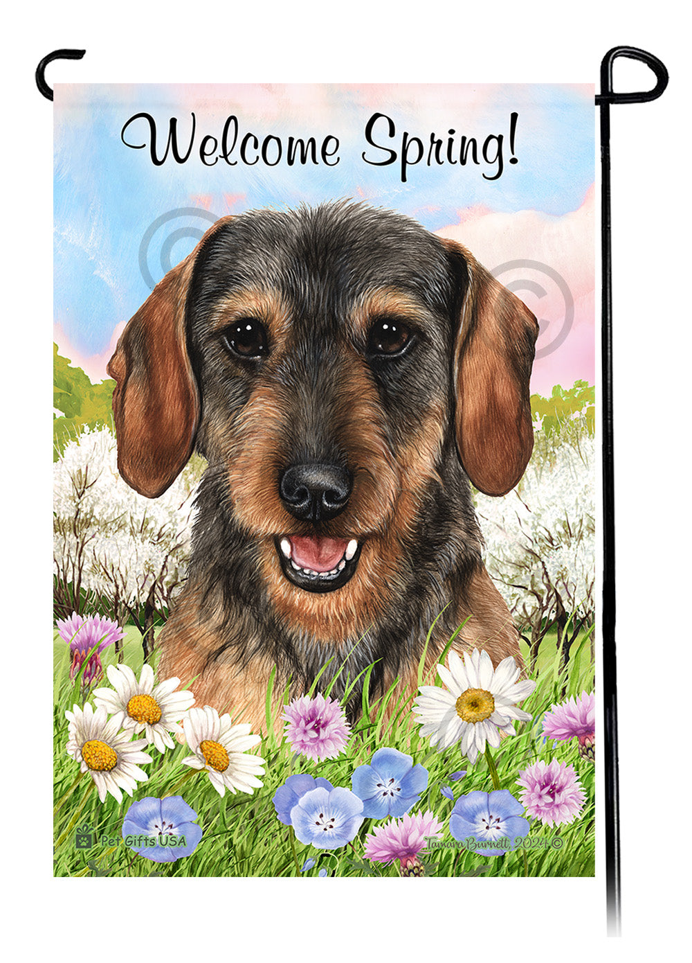 Dachshund Wirehair Wild Boar - Welcome Spring Garden Flag