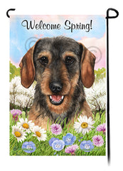 Dachshund Wirehair Wild Boar - Welcome Spring Garden Flag