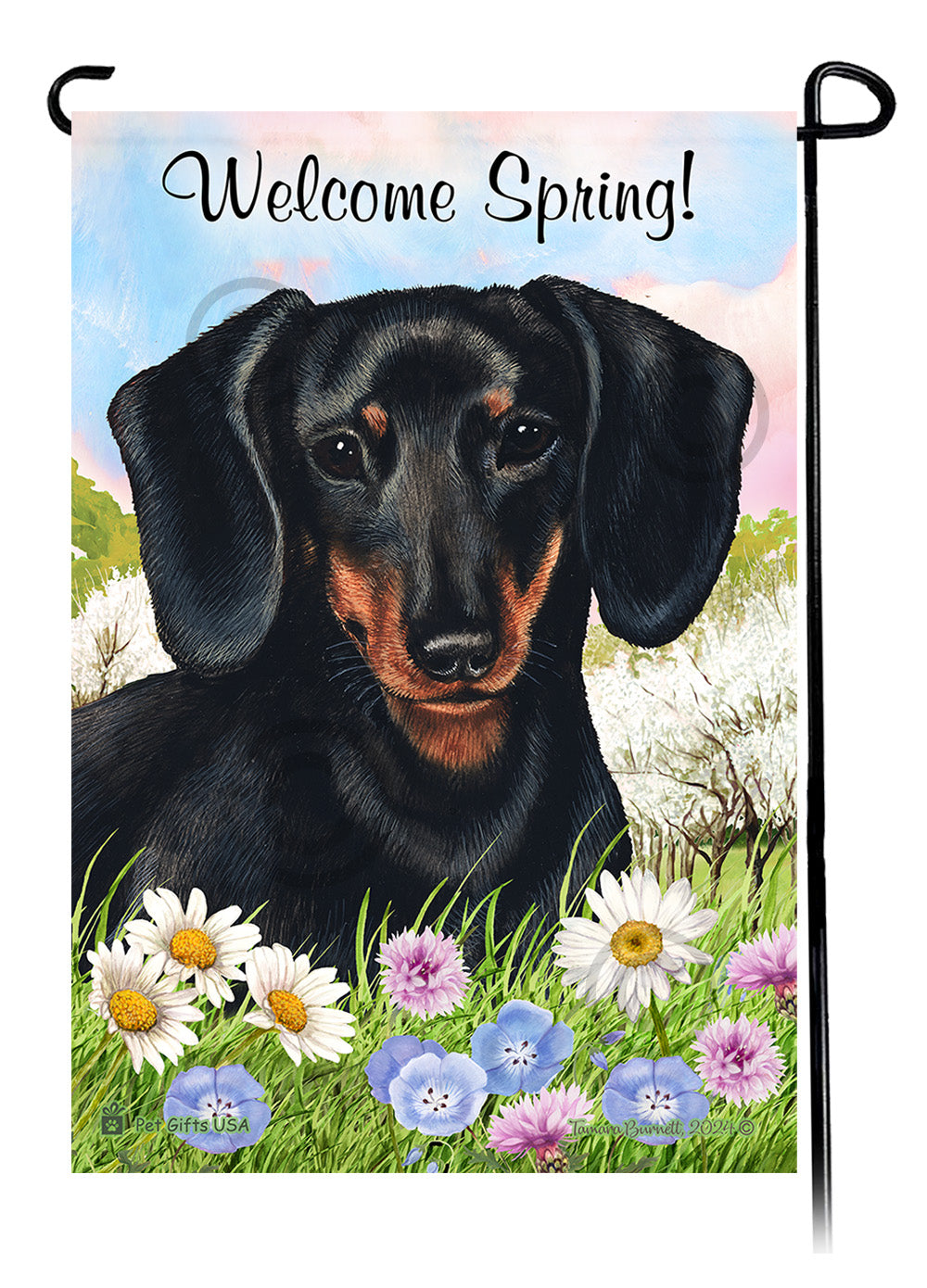 Dachshund Shorthair Black and Tan Style 2 - Welcome Spring Garden Flag