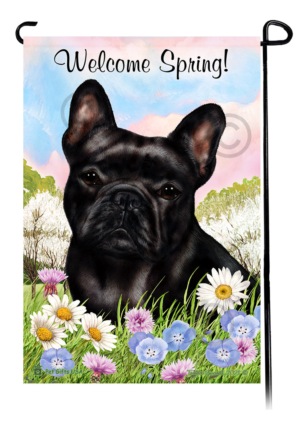 French Bulldog Black - Welcome Spring Garden Flag