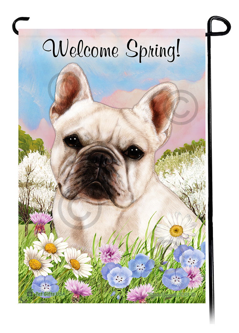 French Bulldog White - Welcome Spring Garden Flag