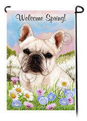 French Bulldog White - Welcome Spring Garden Flag