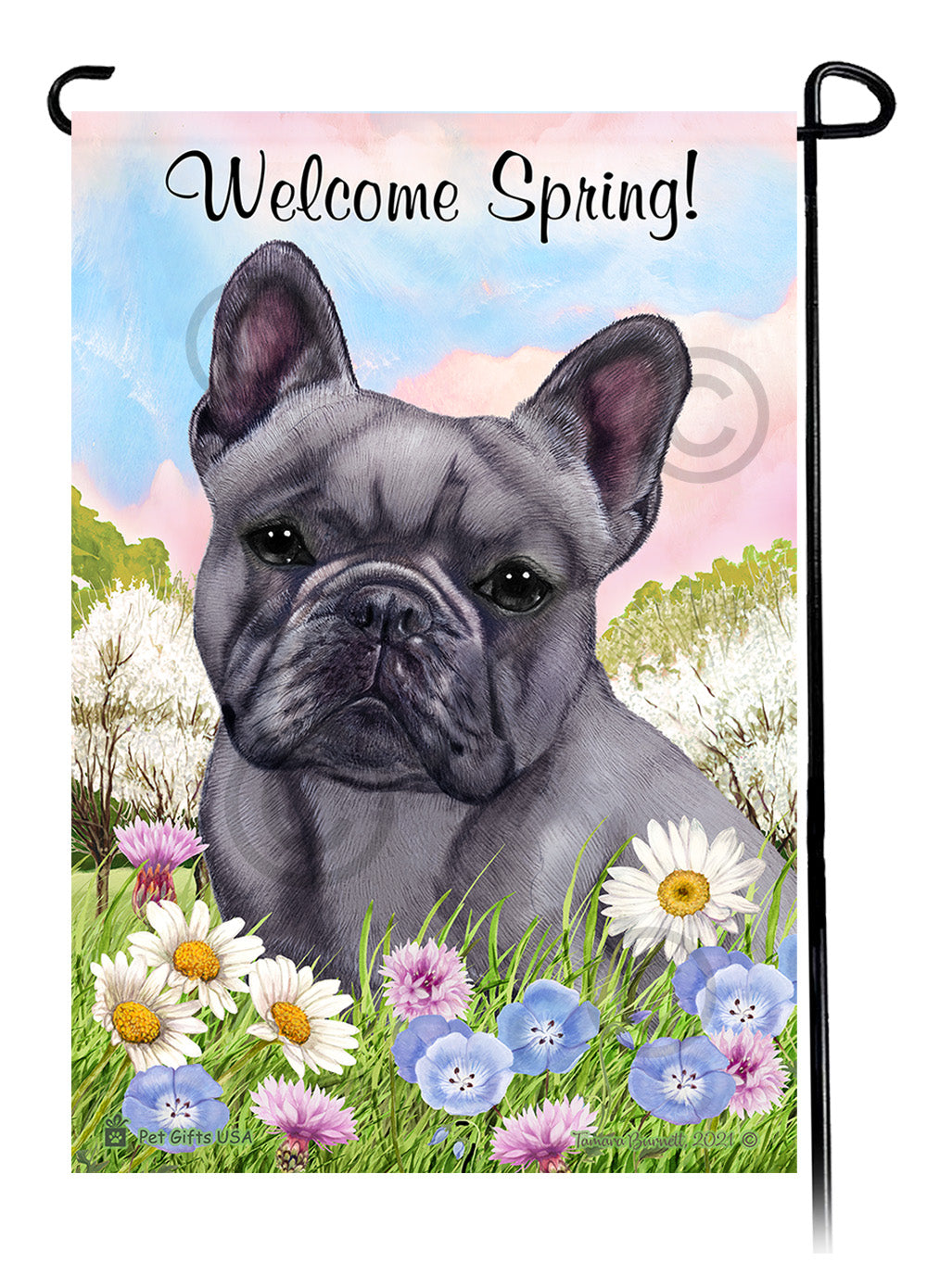 French Bulldog Blue - Welcome Spring Garden Flag